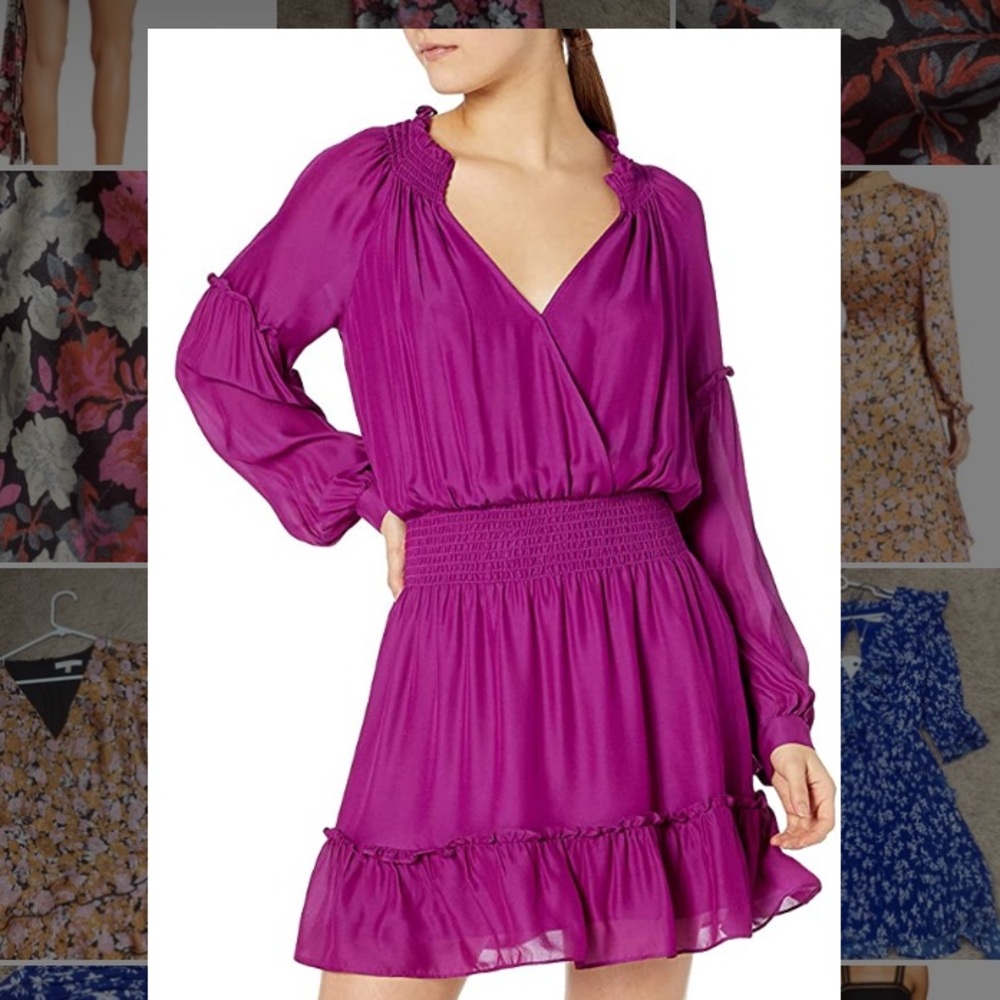 Parker long sleeve magenta mini dress NWT